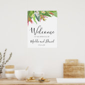 Palm Blätter Plumeria Tropical Elegante Willkommen Poster (Küche)