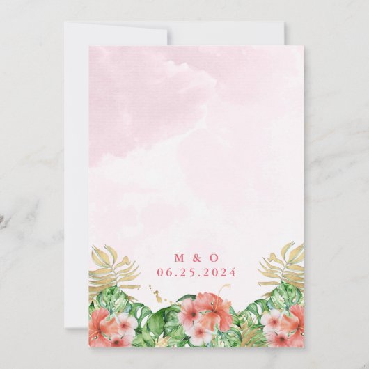 Palm Blätter Rosa Gold Save the Date Einladung (Rückseite)