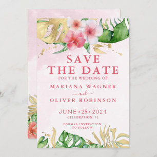 Palm Blätter Rosa Gold Save the Date Einladung