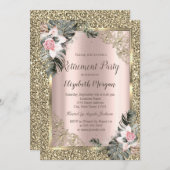 Palm Blätter Rose, Rose Gold Rente Einladung (Vorne/Hinten)