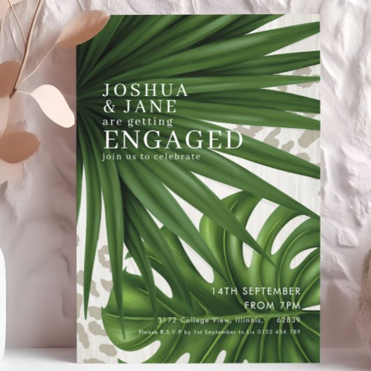 Palm Blätter Safari Leopard Print Verlobung Einladung
