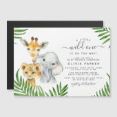 Palm Blätter & Safari Tiere Wild One Baby Dusche Magneteinladung (Vorne/Hinten)