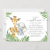 Palm Blätter & Safari Tiere Wild One Baby Dusche Magneteinladung (Vorderseite)