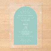 Palm Blätter Seashell Aqua Tropical Wedding Acryleinladungen (Vorderseite)