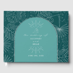 Palm Blätter Seashell Aquamarin Beach Wedding Gästebuch