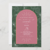 Palm Blätter Seashell Pink Green Tropical Wedding Einladung (Vorderseite)