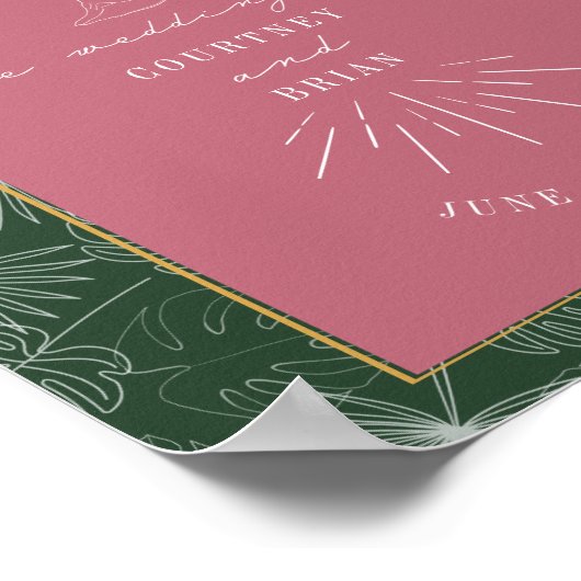 Palm Blätter Seashell Pink Green Wedding Willkomme Poster (Ecke)
