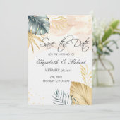 Palm Blätter Strand Save the Date (Stehend Vorderseite)