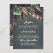 Palm Blätter String Lights Beach Wedding Details Begleitkarte (Vorne/Hinten)