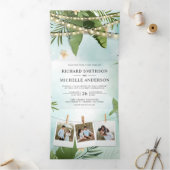 Palm Blätter String Lights Foto Collage Wedding Dreifach Gefaltete Einladung (Innenseite)