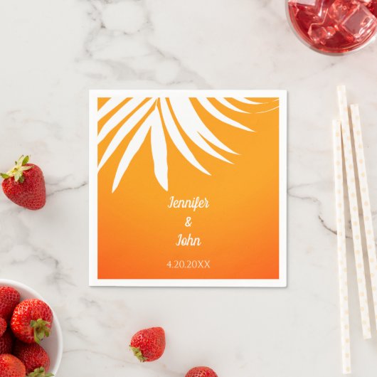 Palm Blätter Sunset Orange Coole tropische Hochzei Serviette (Beispiel)