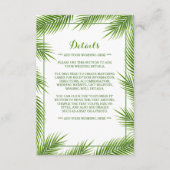 Palm Blätter Tropical Beach Hochzeit Detail Begleitkarte (Vorderseite)