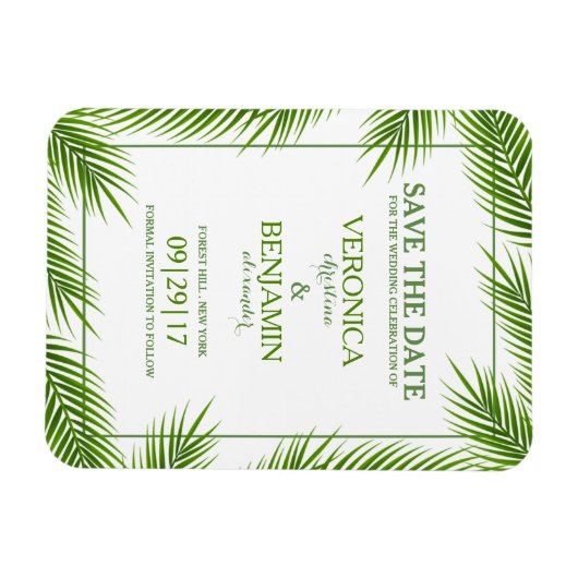 Palm Blätter Tropical Beach Hochzeit Save the Date Magnet (Horizontal)