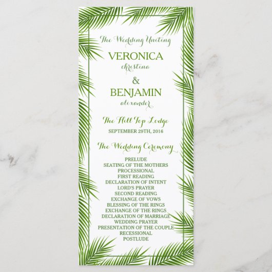 Palm Blätter Tropical Beach Hochzeitsprogramm Programm (Vorderseite)