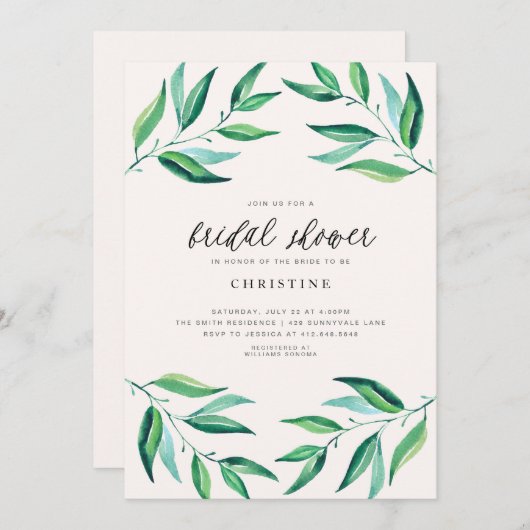 Palm Blätter Tropical Bridal Dusche Einladung (Vorne/Hinten)