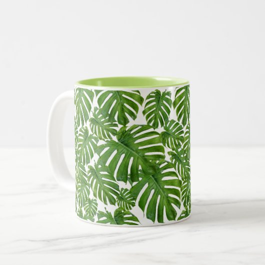 Palm Blätter Tropical Design Zweifarbige Tasse (Vorderseite Links)