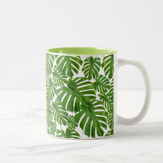 Palm Blätter Tropical Design Zweifarbige Tasse (Rechts)