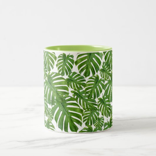 Palm Blätter Tropical Design Zweifarbige Tasse (Mittel)