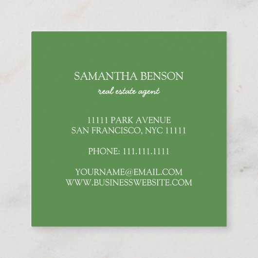 Palm Blätter Tropical Island Green & White Square Quadratische Visitenkarte (Rückseite)