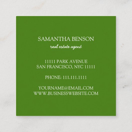 Palm Blätter Tropical Island Green & White Square Quadratische Visitenkarte (Rückseite)