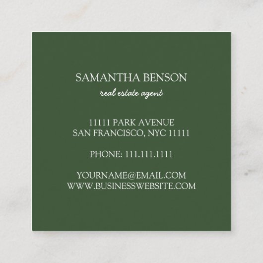 Palm Blätter Tropical Island Green & White Square Quadratische Visitenkarte (Rückseite)