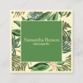 Palm Blätter Tropical Island Green & White Square Quadratische Visitenkarte (Vorderseite)