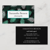 Palm Blätter Tropical Island Green & White Square Visitenkarte (Vorne/Hinten)