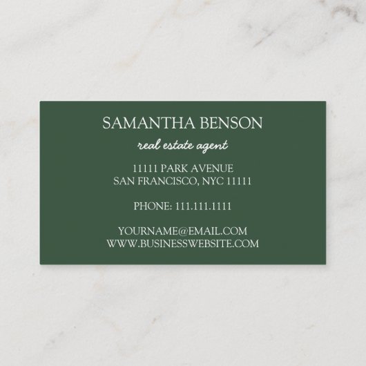 Palm Blätter Tropical Island Green & White Square Visitenkarte (Rückseite)