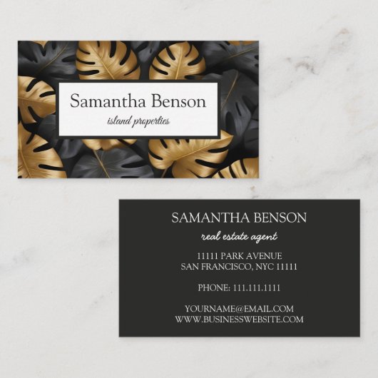 Palm Blätter Tropical Island Green & White Square Visitenkarte (Vorne/Hinten)