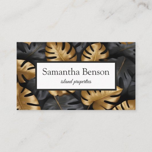 Palm Blätter Tropical Island Green & White Square Visitenkarte (Vorderseite)