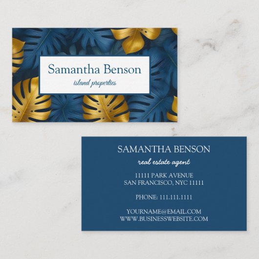 Palm Blätter Tropical Island Green & White Square Visitenkarte (Vorne/Hinten)