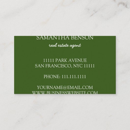 Palm Blätter Tropical Island Green & White Square Visitenkarte (Rückseite)