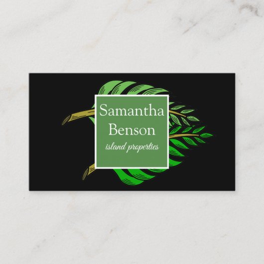 Palm Blätter Tropical Island Green & White Visitenkarte (Vorderseite)