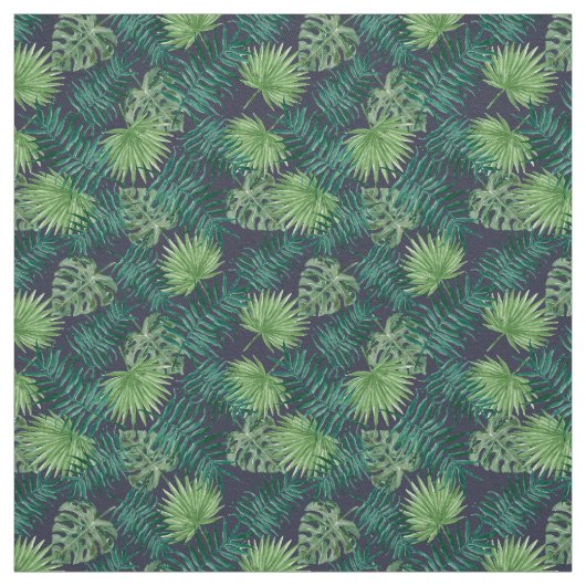 Palm Blätter Tropical Print Navy Gewebe Stoff (Muster)