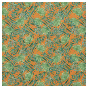Palm Blätter Tropical Print Orange Fabric Stoff