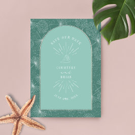 Palm Blätter Tropical Seashell Aqua Wedding Save The Date