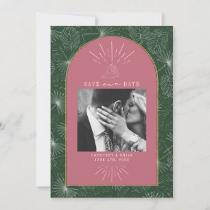 Palm Blätter Tropical Seashell Pink & Green Foto Save The Date