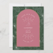 Palm Blätter Tropical Seashell Pink Green Rettete Save The Date (Vorderseite)