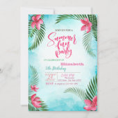 Palm Blätter, Tropische Blume Sommergeburtstag Par Einladung (Vorderseite)
