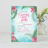 Palm Blätter, Tropische Blume Sommergeburtstag Par Einladung (Stehend Vorderseite)