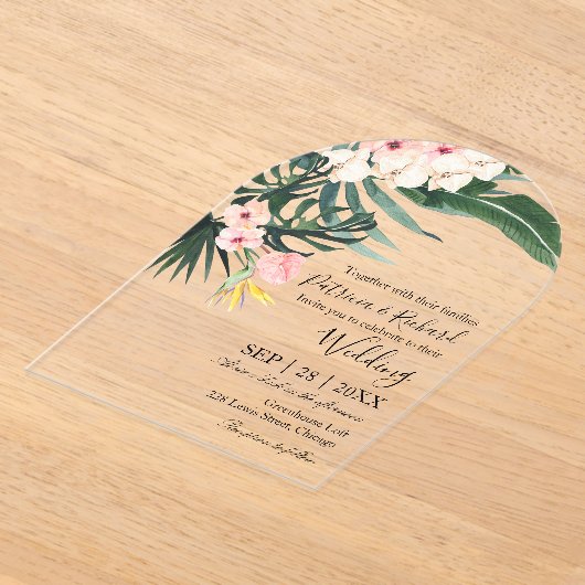 Palm Blätter Tropische Hochzeit in Urlaubsort Acryleinladungen (Ablage )