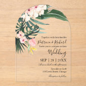 Palm Blätter Tropische Hochzeit in Urlaubsort Acryleinladungen (Vorderseite)