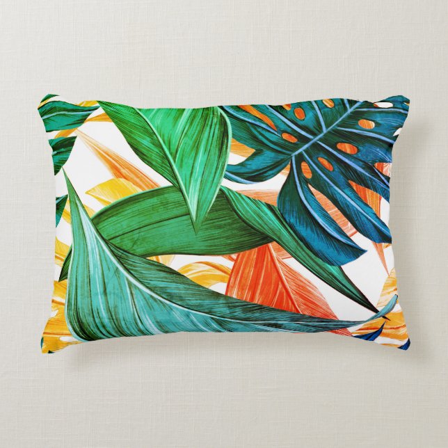 Palm Blätter tropisches exotisches Akzent Kissen (Vorderseite)