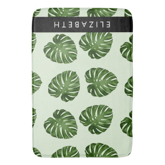 Palm-Blätter, tropisches Muster, Ihr Name Badematte (Vorderseite Vertikal)