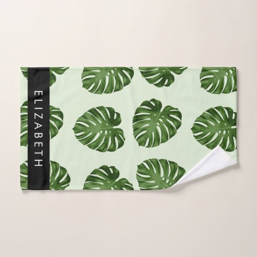 Palm-Blätter, tropisches Muster, Ihr Name Badhandtuch Set (Handtuch)