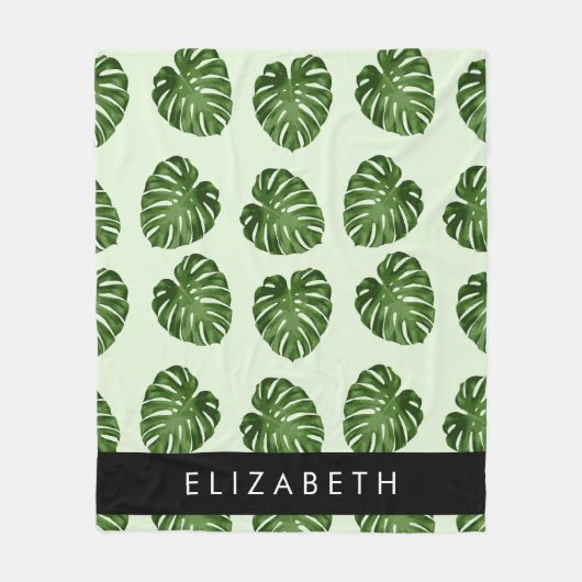 Palm-Blätter, tropisches Muster, Ihr Name Fleecedecke (Vorderseite)