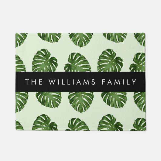Palm-Blätter, tropisches Muster, Ihr Name Fußmatte (Vorderseite)