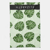 Palm-Blätter, tropisches Muster, Ihr Name Geschirrtuch (Vertikal)