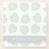 Palm-Blätter, tropisches Muster, Ihr Name Glasuntersetzer (Rückseite)