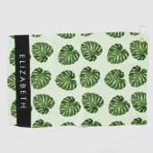 Palm-Blätter, tropisches Muster, Ihr Name Golfhandtuch (Horizontal)